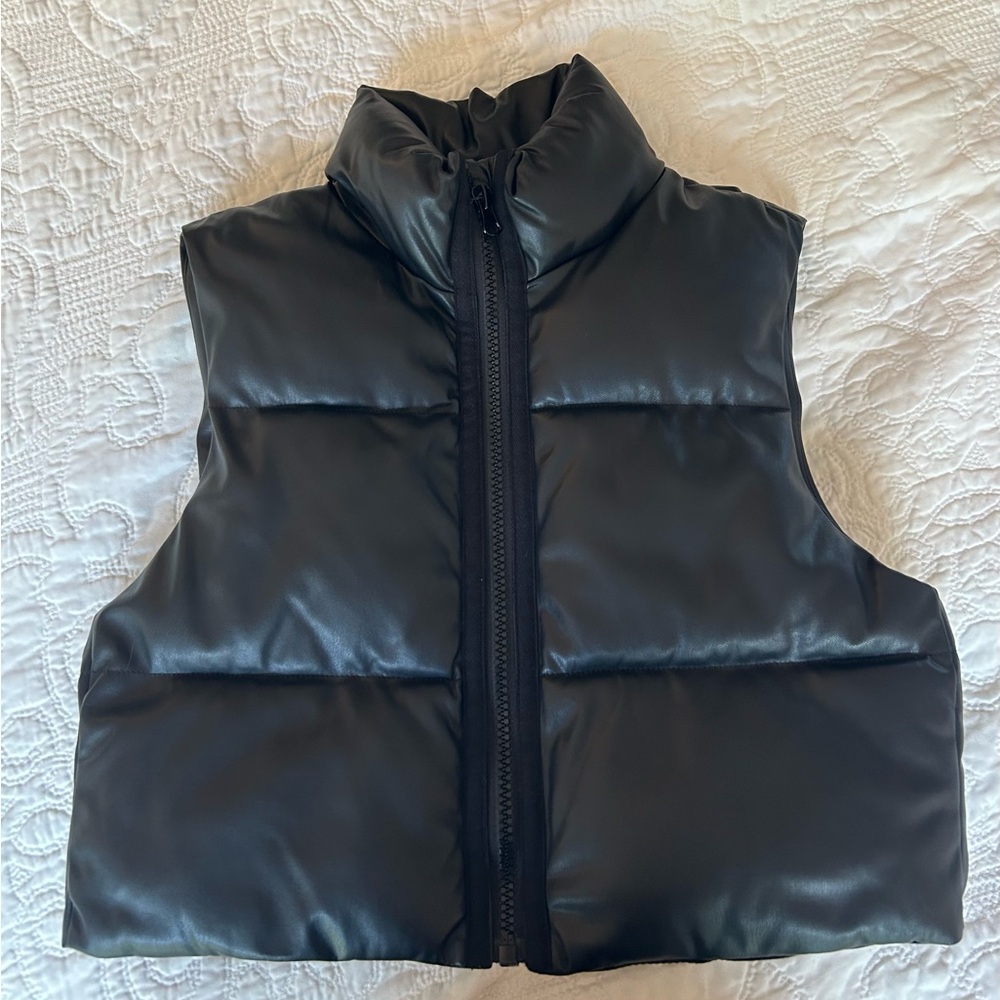 Zara Black Leather Puffer Vest